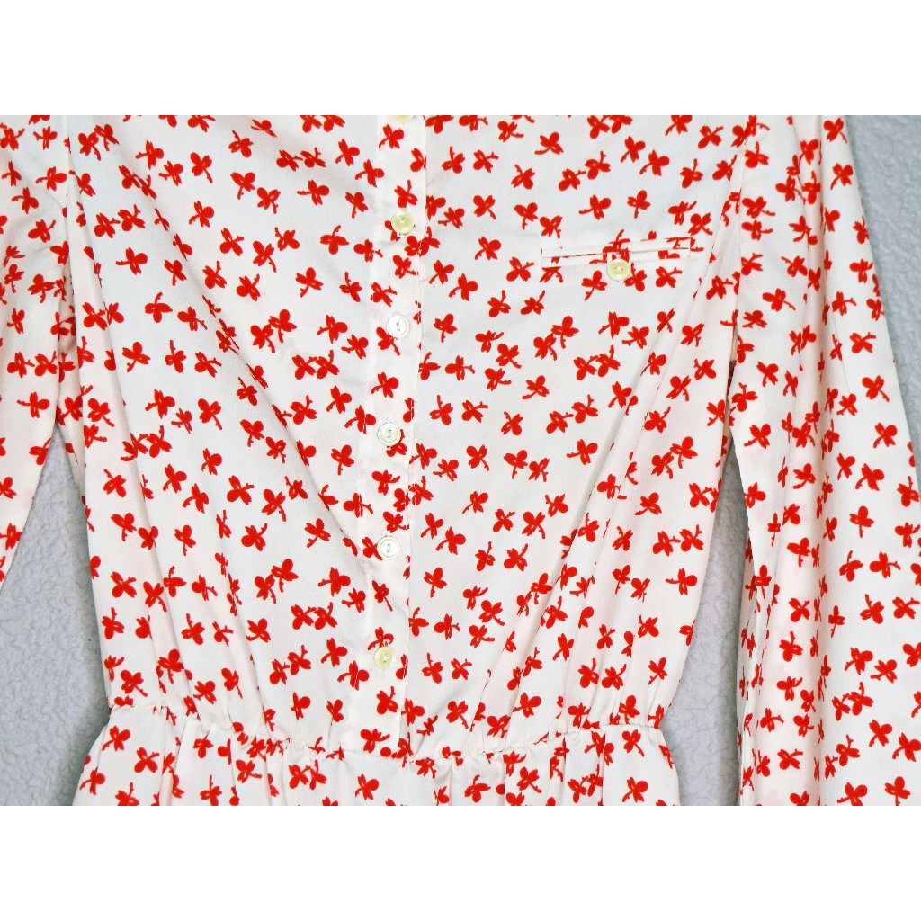 Vintage 60s Route One Long Sleeve Red And White Print Dress Sz Small — image 3 of 8